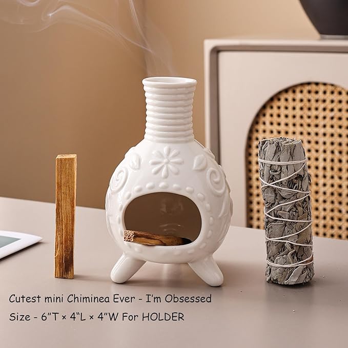 Ceramic Palo Santo Holder - Small Chiminea Incense Burner for Meditation, Energy Cleansing, | Palo Santo Holder for lncense Burner,Candle,Sage Burner | lder Gifts for Meditation & Yoga JialanGulong