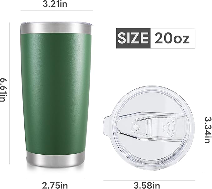 20 oz Tumbler with Lid Stainless Steel Insulated Tumblers Bulk Double Wall Vacuum Cups Powder Coated Travel Mug Keep Drinks Cold and Hot, Dark Green, 12 Pack - Bloomnest
