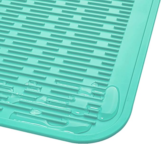 Silicone Dish Drying Mat for Multiple Usage,Easy clean,Eco-friendly,Heat-resistant Silicone Mat for Kitchen Counter or Sink,Refrigerator or Drawer Liner Mint XL 18 inches x 16 inches - Bloomnest