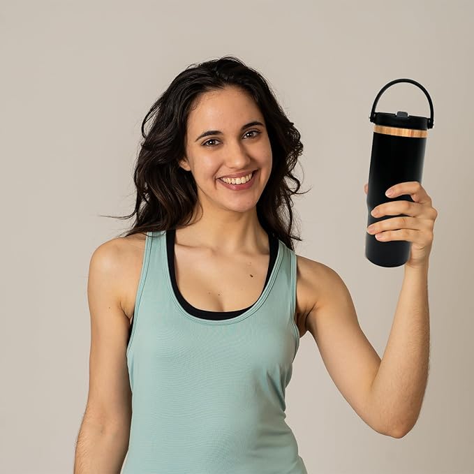 30 oz Tumbler with Handle, Double Wall Vacuum Insulated Tumblers with Flip Straw, Coffee Mug 30oz Powder Coated Cup for Hot and Cold Drinks(Copper Plated, Black,4 pack)