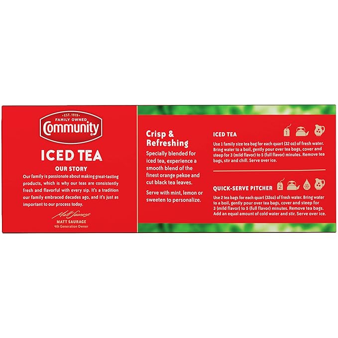 Community Coffee Signature Iced Tea, 288 Family Size Tea Bags, 24 Count Box (Pack of 12) - Bloomnest
