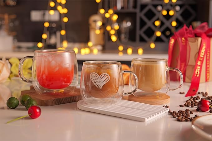 CNGLASS 16oz Double Walled Glass Coffee Mugs(4-pack),Large Clear Coffee Cups with Handle,Glass Espresso Mugs for Latte,Cappuccino,Tea - Bloomnest