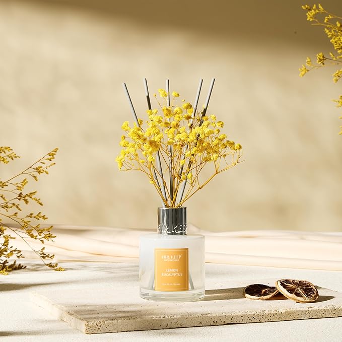 Airkeep Reed Diffuser Set,3.38 fl oz (100 ml) - Lemon Eucalyptus Oil Diffusers with 8 Reed Sticks, Home Fragrance Reed Diffuser for Bathroom Shelf Decor - Bloomnest