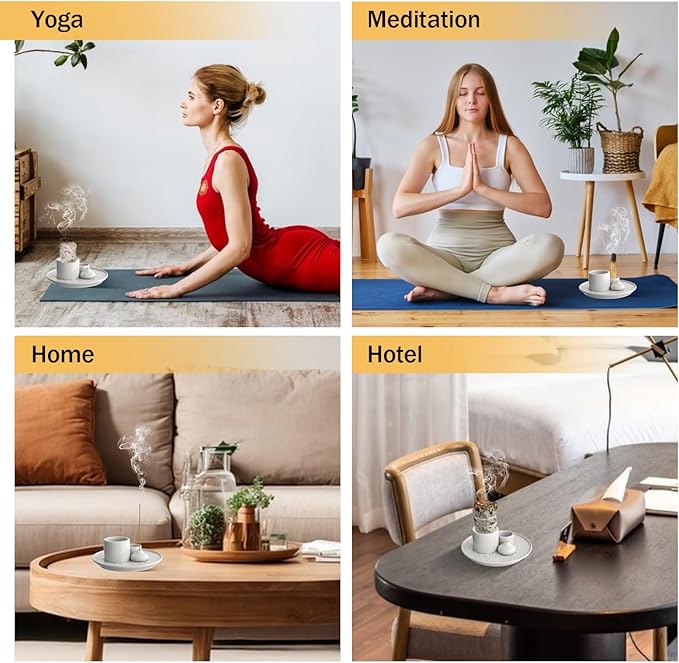 Palo Santo Holder - 4 in 1 Incense & Candle Holder - Ceramic Incense Holder Ash Catcher Tray for Meditation Room - Easy to Clean (White) - Bloomnest