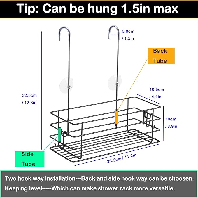 Shower Caddy Hanging Shower Orangizer Stainless Steel Shower Rack with Hooks Over The Door, Shampoo Basket Storage (Black) - Bloomnest