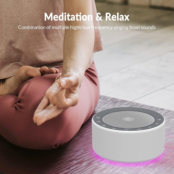 Kipcush Tibetan Meditation Bowl Sound Machine - 7 Different Sized Singing Bowls Sounds for Yoga, Meditation, Mindfulness, Chakra Healing, Sound Therapy and Stress Relief, Timer, Plug in - Bloomnest