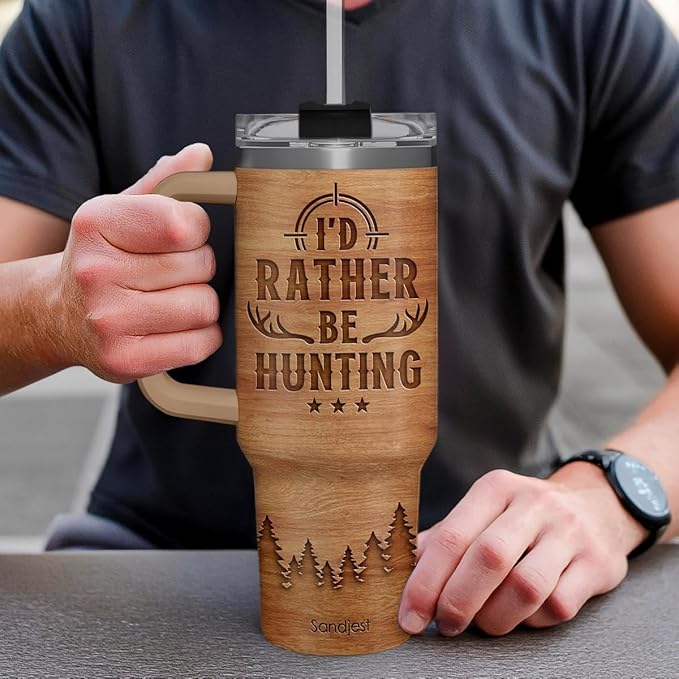 SANDJEST Hunting Tumbler Gift for Men, 40oz Stainless Steel Insulated Coffee Tumbler With Lid & Straw, Travel Cup Gift for Dad Husband, Christmas Birthday Father's Day - Bloomnest