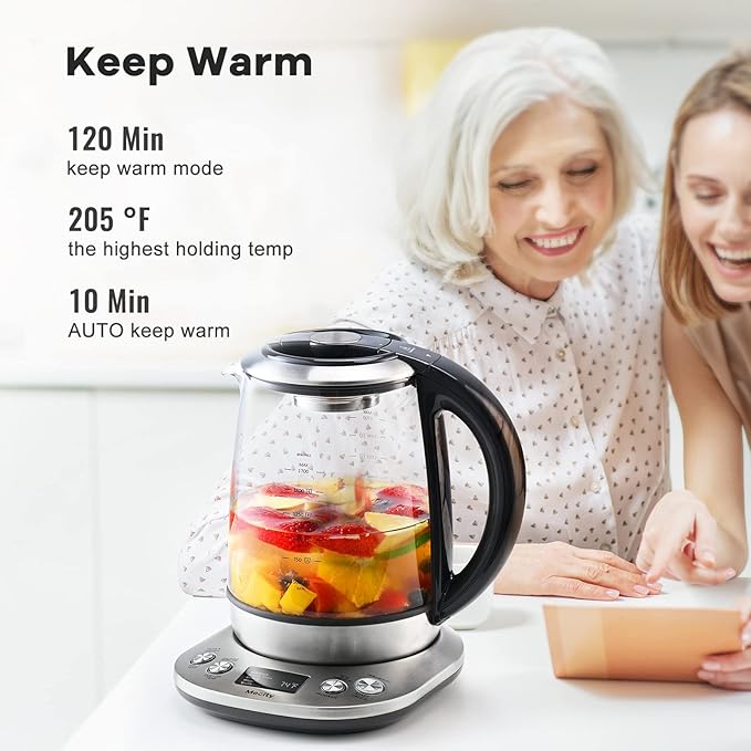 Mecity Electric Tea Kettle Borosilicate Glass Tea Maker With Temperature Control and Infuser - LCD Display and Preset Brewing Programs - 1.7 Liter Water Boiler - Bloomnest