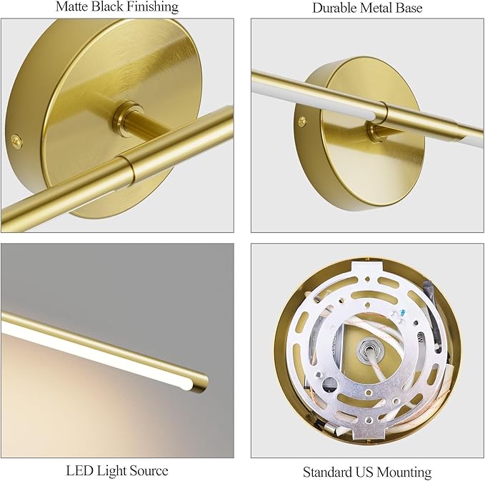 28In Gold Wall Sconce Set of Two,Modern Hardwired Bathroom Wall Sconces Vantiy Light 3000K LED 360° Rotatable for Bedroom Bathroom Living Room (2 Pack) - Bloomnest