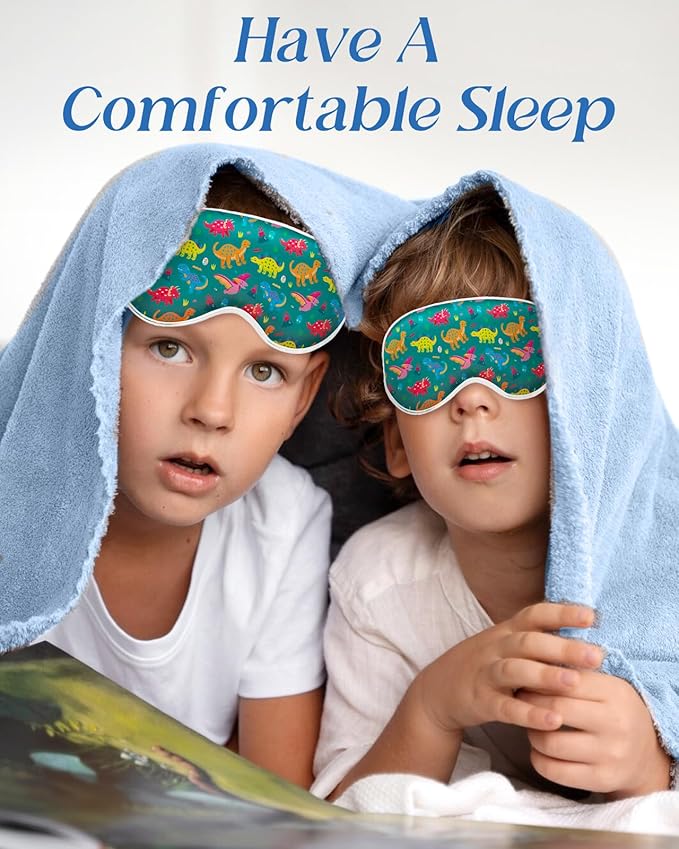 Sleep Mask for Kids - Cute Kawaii Cartoon Silk Sleeping Mask with Adjustable Strap Soft Smooth Light Eye Mask for Sleeping Silk Kids Eye Cover for Boys Girls Teens, Green Dinosaur - Bloomnest
