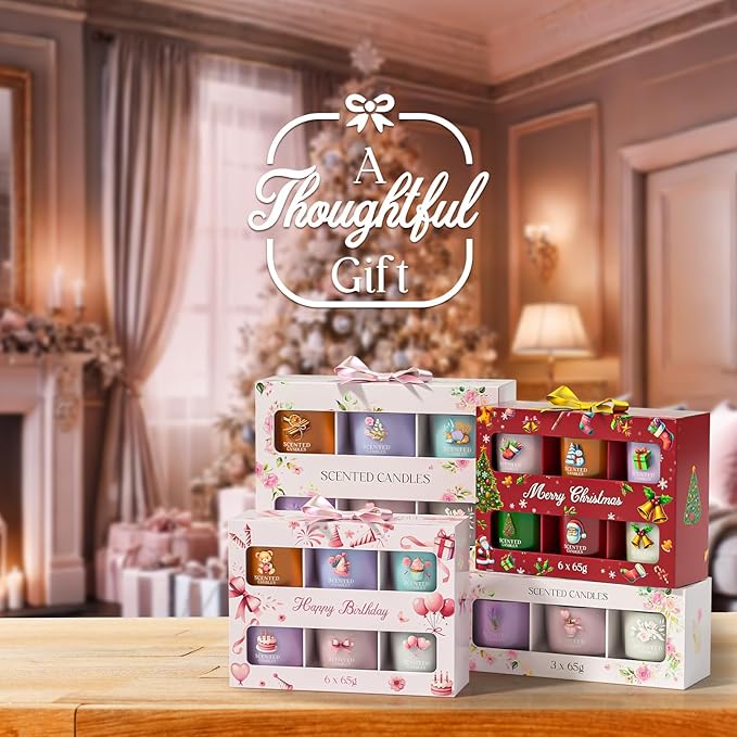 Birthday Candles, Scented Candles Gift Set for Stress Relief, 3 Votive Candles for Women and Men, Birthday Candle Gifts for Women (Pink + Purple + White, 7 oz) - Bloomnest