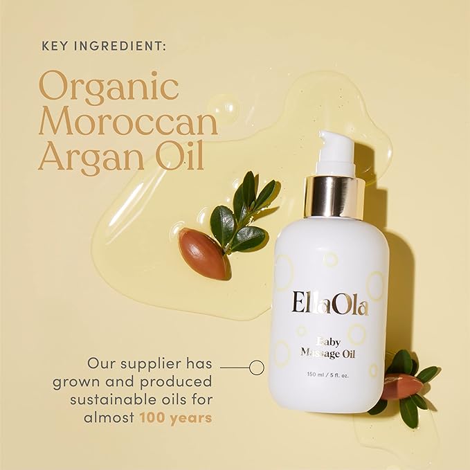 ELLAOLA Organic Moisturizing Baby Massage Oil - Non Greasy Formula Made With Natural Jojoba, Sunflower, and Argan Oil to Hydrate Skin and Protect Against Cradle Cap | 5 fl. oz. - Bloomnest
