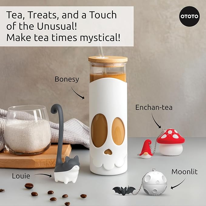 Cute Tea Strainers - Loose Leaf Tea Steeper, Tea Infuser for Loose Leaf Tea, Tea Diffusers, Tea Accessories, Mushroom Gifts, Cute Kitchen Accessories, White Elephant Gifts, (Moonlit, Spooky, Gothic) - Bloomnest
