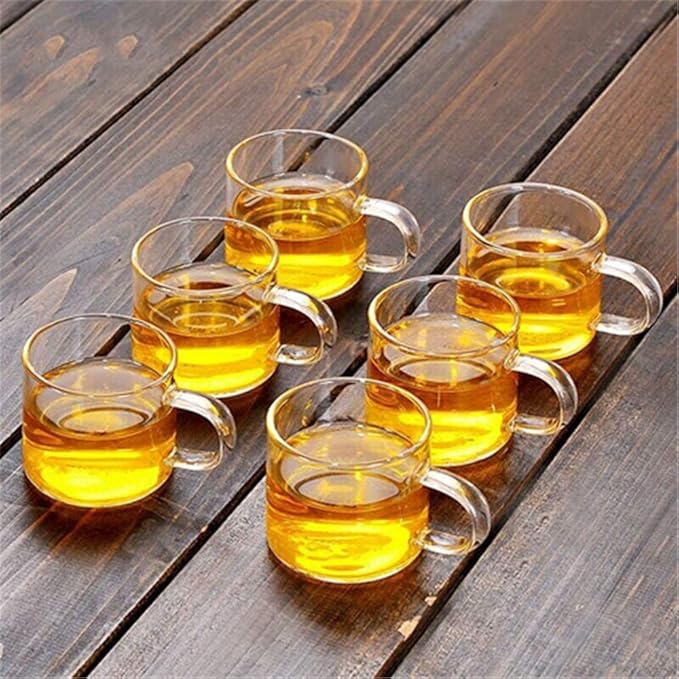 Mozeo Glass Semi-automatic Tea Set Wooden Glass Tea Set Water Diversion Rotating Cover Bowl Lazy Tea Maker Teapot Kungfu Fu teacup (Wooden Yellow Handle Teapot set)