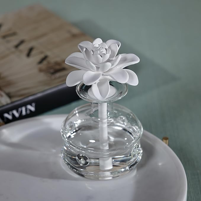Zodax Grand Casablanca Porcelain Oil Diffuser - Home Fragrance Oil Diffuser Ideal for Living Room, Bathroom, Office - Flower Design - Gift Box Packaging Included - Casablanca Lily - 6.76 Oz. - Bloomnest