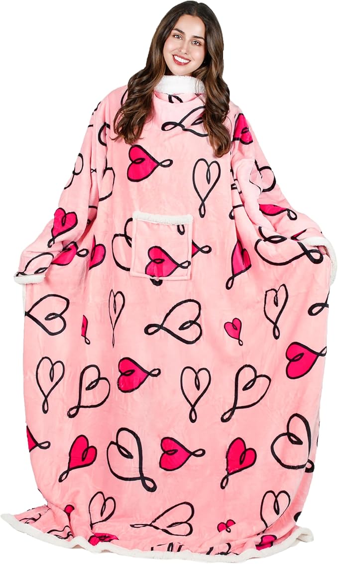 Tirrinia Sherpa Wearable Blanket With Sleeves, Full Body Throw Reading Wrap TV Blankets - Bloomnest