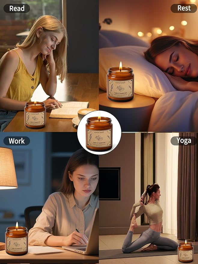 Scented Candles, 16oz Large Jar Soy Wax Candle โ Amber & Sandalwood with Premium Plant Wax Blend for Consistent Burn, Aromatherapy Candle for Home Scented, Relaxation and Gift for Women/Men - Bloomnest
