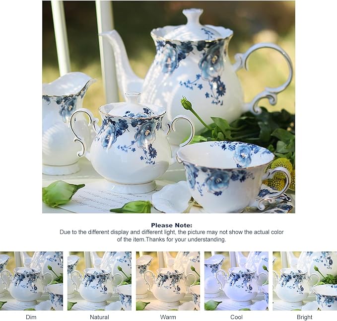 Bone China Tea Set for Adults, 13-Piece Blue and White Porcelain Tea Set for 4, Vintage Floral Tea Set With Teapot and Teaspoons, Tea Party Sets for Women Gift (Blue) - Bloomnest