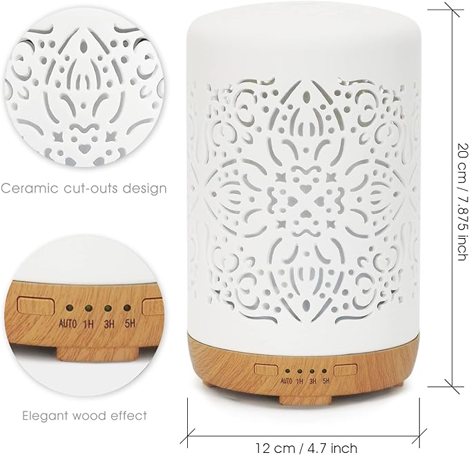 Earnest Living Essential Oil Diffuser White Ceramic Diffuser 250 ml Timers Night Lights and Auto Off Function Home Office Humidifier Aromatherapy Diffusers for Essential Oils - Bloomnest