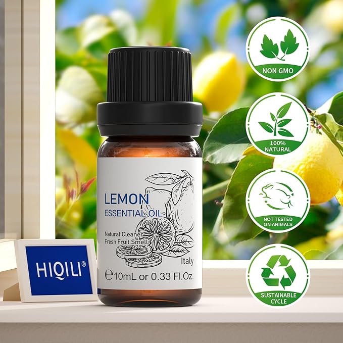 HIQILI Lemon Essential Oil, Household Cleaning, Air Purification, Skin Care, Can be Added to Cleansers, Sprays, Body Lotions Use - 0.33 Fl Oz/10ML - Bloomnest