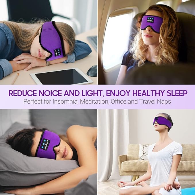 MUSICOZY Sleep Mask with Bluetooth Headphones, Sleeping Headphones Bluetooth Headband Eye Mask, Wireless Music Earbuds Earphones with HD Ultra-Thin Stereo Speakers for Side Sleepers - Bloomnest