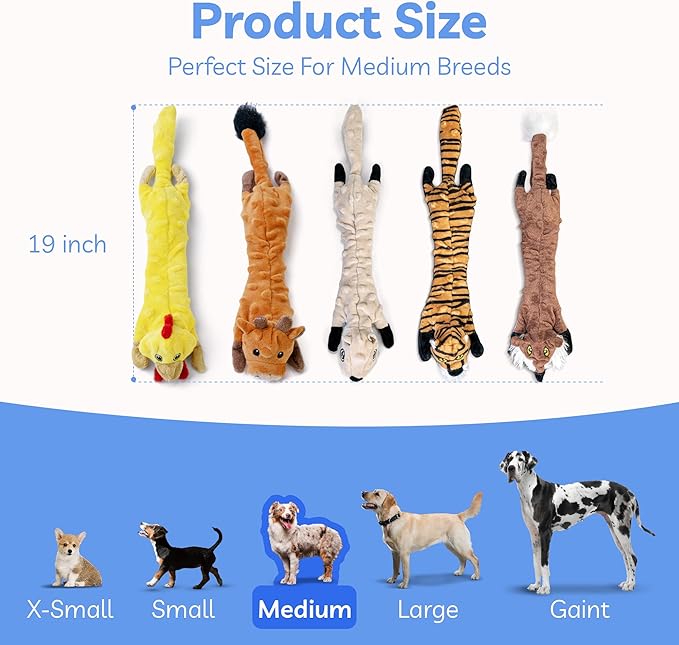 SHARLOVY Dog Squeaky Toys 5 Pack, Bubble Plush Puppy Teething Pet Toys, Crinkle No Stuffing Animals Dog Toy, Doggies Chew for Large Small Medium Breeds - Bloomnest
