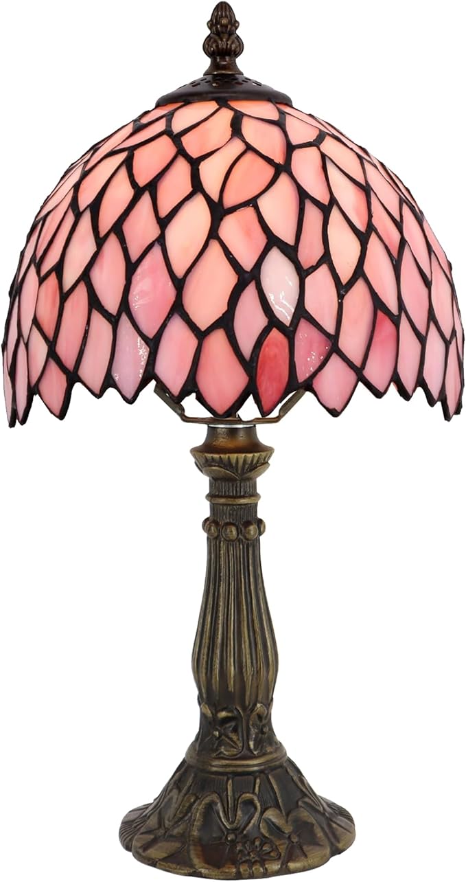 Small Tiffany Lamp Mini Accent Table Lamp Stained Glass Desk Memory Lamp Sympathy 8X14.5 Inch (Pink Wisteria) - Bloomnest