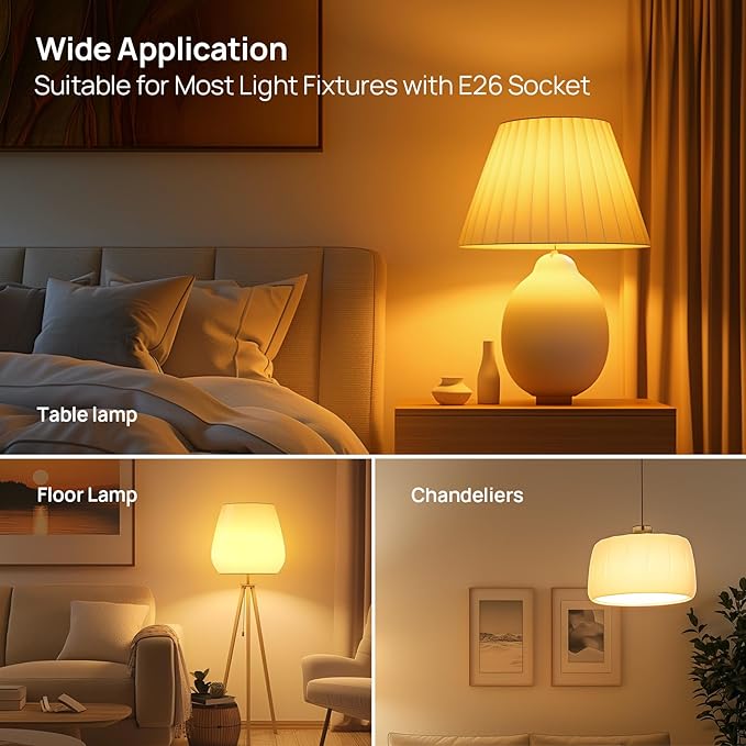Linkind A19 LED Light Bulbs Dimmable, 60W Equivalent, 2700K Soft White LED Light Bulbs, High CRI90, 9W Energy Efficient 800 Lumens, E26 Base, UL Listed, Lighting for Bedroom Living Room, 6 Packs - Bloomnest