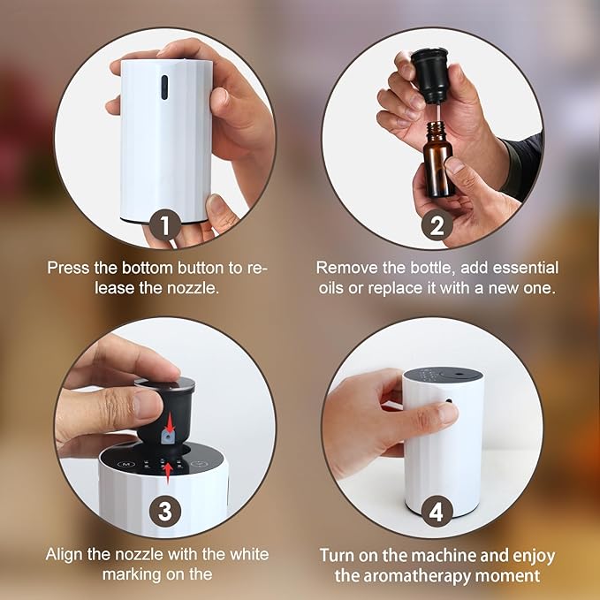 Waterless Essential Oil Diffuser Aromatherapy Scent Diffusers for Home Large Room, Bedroom, Car, Office, Desk, Battery Operated Mini Portable Air Freshener (White-2) - Bloomnest
