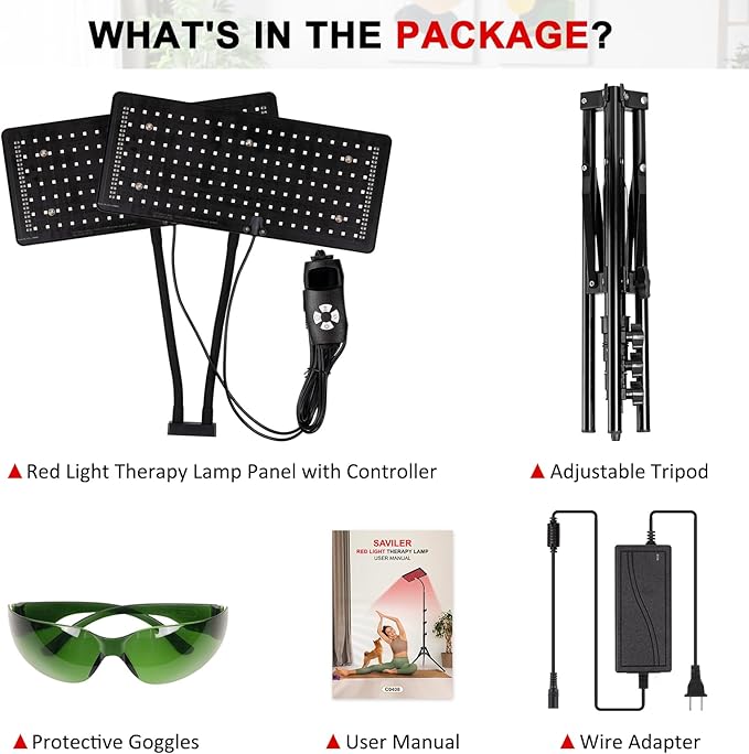 Red Light Therapy Lamp, Infrared Light Therapy Device with Stand, 660nm Red and 850nm Near Infrared Red Light Therapy for Body and Face Pain Relief Skin Care(Dual Lamps) SAVILER