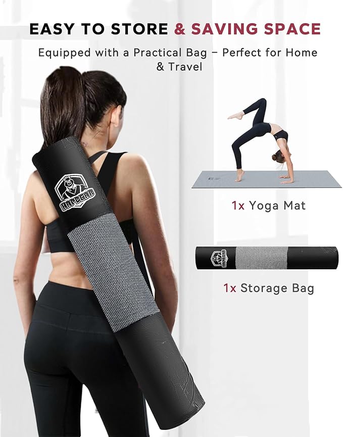HAPBEAR Large Yoga Mat - 72"x36"x6mm (1/4 inch), Extra Wide Non-Slip Exercise Mat for Home Workout, Yoga, Pilates & Stretching, Durable & Eco-Friendly, Includes Bonus Resistance Bands & Carry Bag - Bloomnest