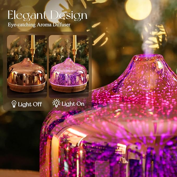 Porseme 500ml Essential Oil Diffuser 3D Glass Aromatherapy Ultrasonic Humidifier - Auto Shut-Off, BPA Free for Home Hotel Yoga SPA Gift - Bloomnest
