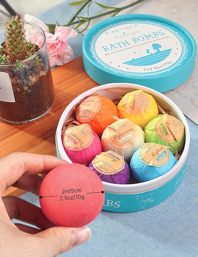 Aofmee Bath Bombs, 7pcs Bubble Bath Bombs for Women, Natural Handmade Fizzies Gift Set, Spa Organic Bathbombs for Kids, Essential Oil Personal Care Bath Gift for Birthday Mothers Day Christmas - Bloomnest