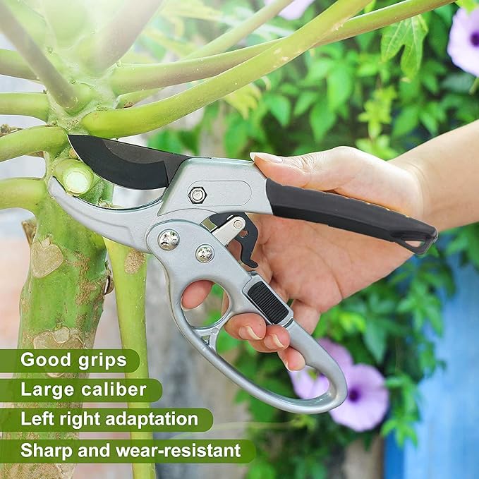 Ultra Sharp Germany Steel Pruning Shears - Cuts 3X Easier, Weak Hand Arthritis Snips, Rust-Resistant, Effortlessly 1-Inch Cut Capacity Garden Scissors, Ergonomic Handle (Black) - Bloomnest