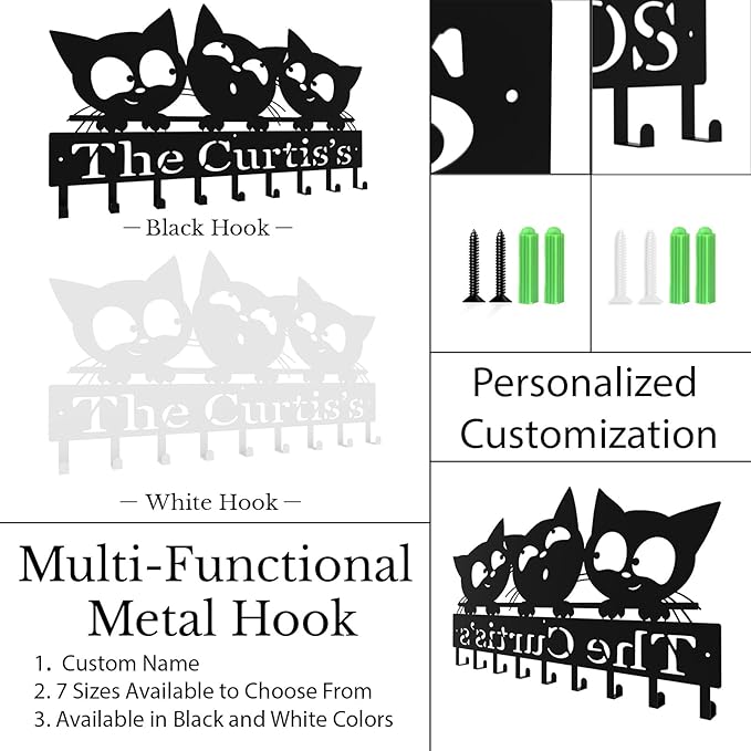 Personalized Metal Key Rack Hooks, Key Holder Wall Mounted Key Hooks, Cat Theme Wall Decoration Hooks, Key Hanger Organizer for Living Room, Entryway, Bathroom, Office Decor - Bloomnest