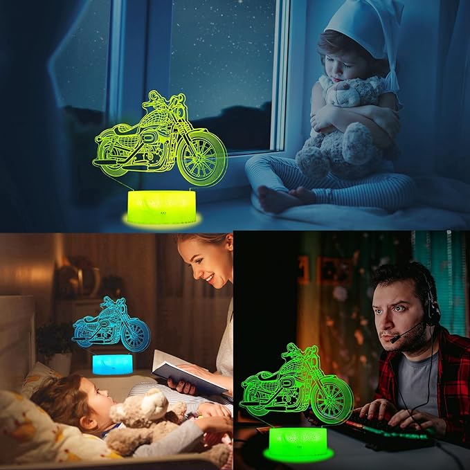 Motorcycle Gifts, Motorcycle Night Light, Motorbike 3D Illusion Lamp, 16 Colors Changing, Timer, 4 Flash Modes and Dimmable,LED, Kids Room Decoration, Xmas Birthday Gifts - Bloomnest