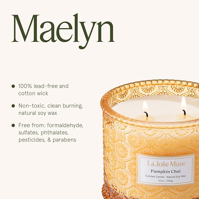 LA JOLIE MUSE Pumpkin Chai Candle | Spicy Chai & Vanilla | 12 oz Double Wick Soy Candle | 60 Hours Clean Burn | Elegant Home Décor & Hosting Gift - Bloomnest