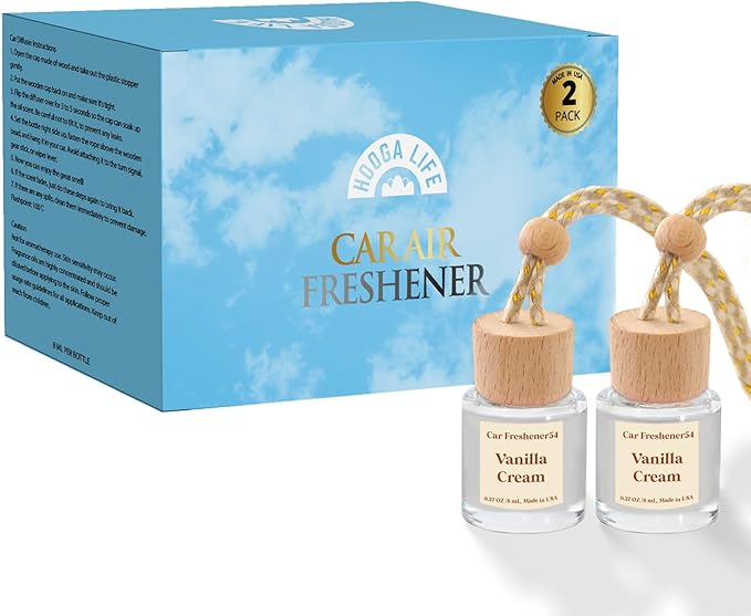 HoogaLife Car Air Freshener Diffuser 2 Pack Hanging Air Freshener Diffuser - Vanilla Cream Fragrance Oil Air D iffuser for Car, 45+ days Long Lasting Fragrance Made in USA C ar Air Fresheners (V54) - Bloomnest