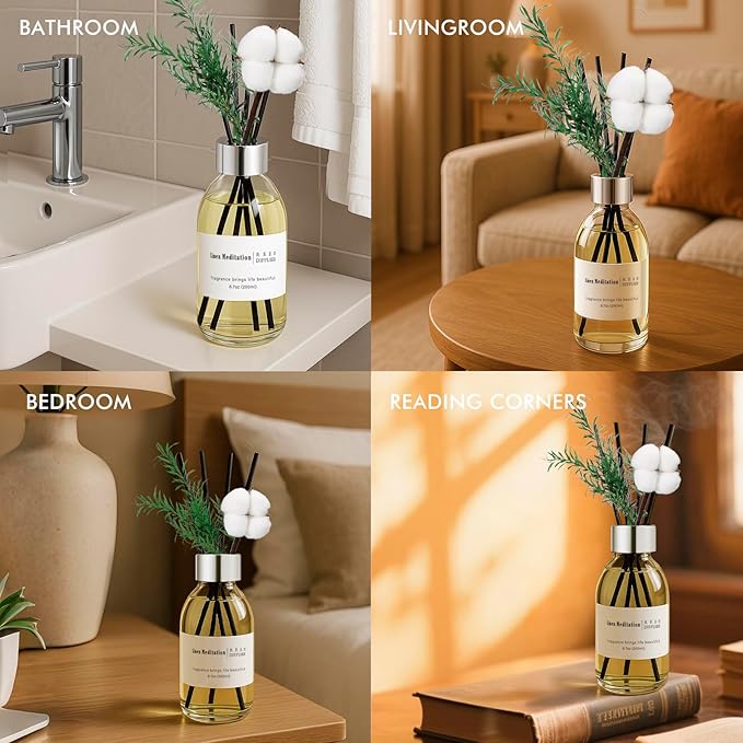 Clesh Reed Diffuser Set, 6.7 oz Linen Scented Diffuser with Sticks, Home Fragrance Reed Diffuser for Bathroom Shelf Decor, Linen Meditation - Bloomnest