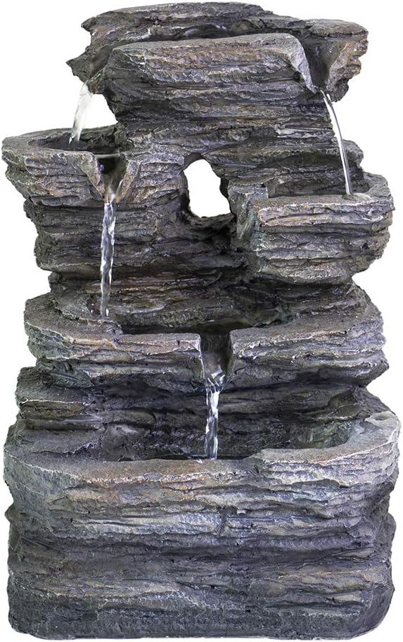 Ferrisland 5-Tier Cascading Tabletop Fountain with LED Lights - Indoor Water Fountain Decor Tabletop Small Relaxation Waterfall Feature Dark Gray - Bloomnest