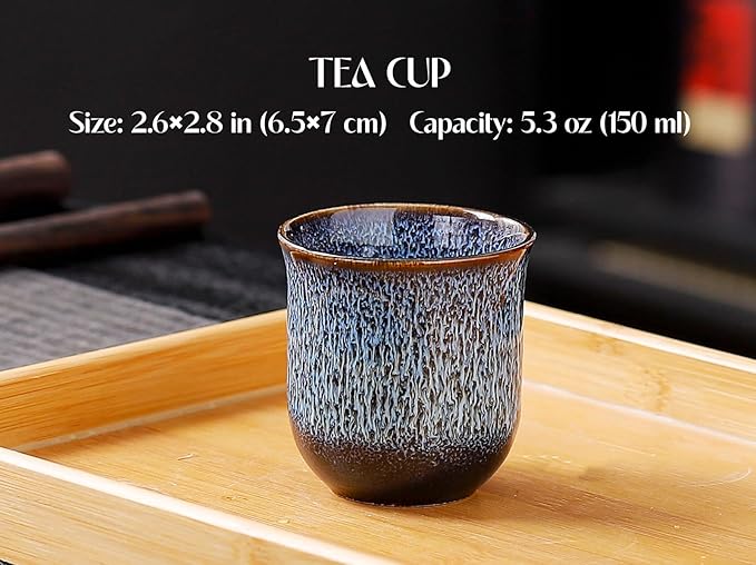 Traditional Japanese tea set, Kiln altered glaze Porcelain tea set with 1 teapot (23.5oz/700ml), 6 teacups (4oz/120ml), 1 Tea Tray,Japanese teapot set, Asian tea sets (Kiln altered Blue) - Bloomnest