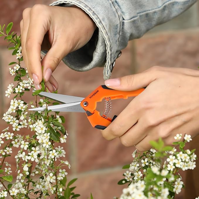 VIVOSUN 6.5 Inch Gardening Scissors Hand Pruner Pruning Shear with Straight Stainless Steel Blades Orange 1-Pack - Bloomnest