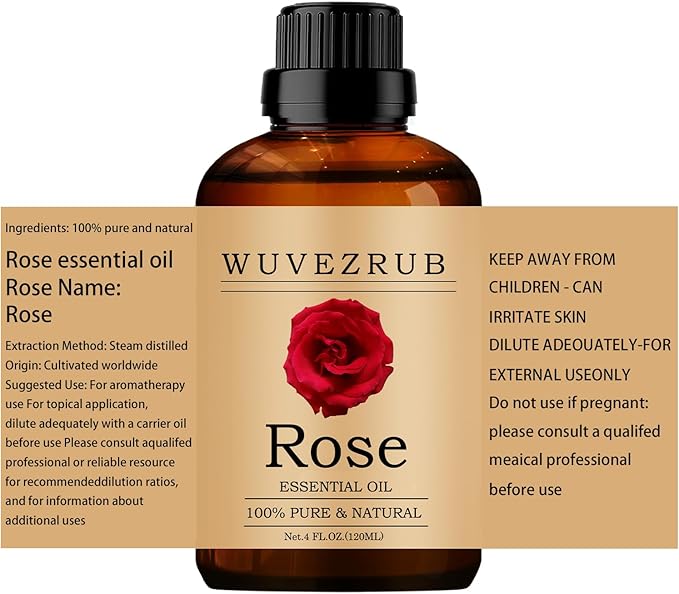 Rose Essential Oils 120ML, 100% Pure and Natural Essential Oil for Aromatherapy Diffuser - 4 Fl Oz/Rose WUVEZRUB