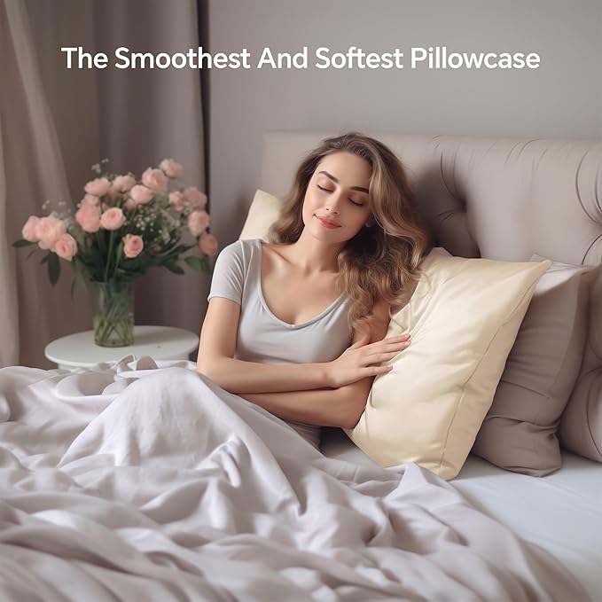 INFIIXSO Mulberry Silk Pillowcase for Hair and Skin, Silk Pillow Cases Queen Size with Hidden Zipper 20x30 Inches, Extraordinary Smooth and Soft Cooling Pillow Cases for Hot Sleepers(Ivory, 1 Pack) - Bloomnest
