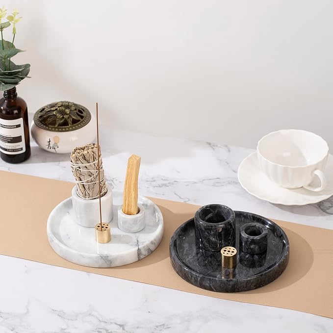 4 in 1 Marble Incense Holder, Natural Marble Incense Burner for Meditation, 9 Incense Holes Suitable for Most Incense Types (Black) - Bloomnest
