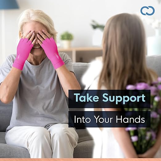 Copper Compression Arthritis Gloves | Fingerless Arthritis Carpal Tunnel Pain Relief for Men & Women | Hand Support Wrist Brace for Neuropathy, Rheumatoid, Tendonitis, Swelling, Crocheting, Typing Pink XS - Bloomnest