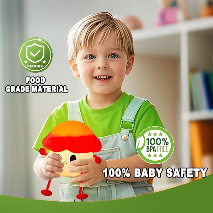 Mushroom Night Light for Kids, Cute Silicone Night Light, 7 Adjustable Color Breathing Mushroom Lamp, Rechargeable USB LED Touch Light for Children's Room Decor, Christmas Birthday Gift (Red) - Bloomnest