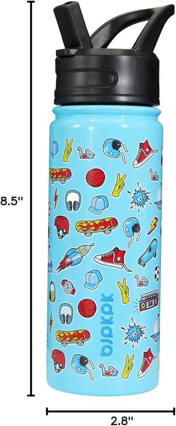 BJPKPK Insulated Water Bottle with Straw Lid, 18 oz Stainless Steel Metal Water Bottles, Reusable Leak Proof BPA Free Water Bottles, Cups, Thermo, Playground - Bloomnest
