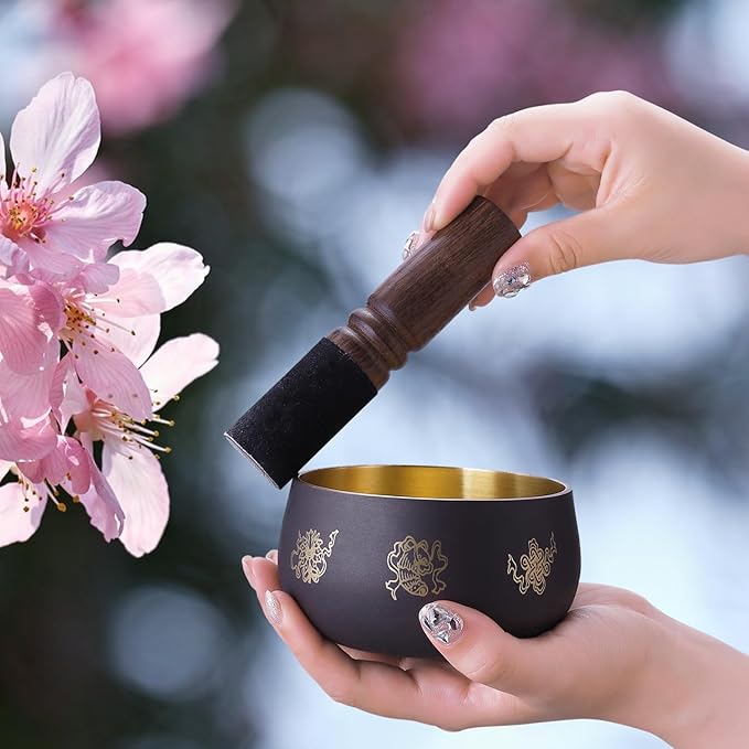 Tibetan Handmade Singing Bowl—Meditation Sound Bowl Handcrafted in Nepal with Striker &2 PC Cushion -ENHANCES YOGA, MEDITATION, PRAYER Mindfulness, and Stress Relief Unique Spiritual Gifts (4") ViLoSa