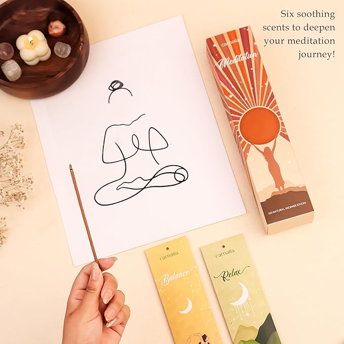 Carnatia Meditation Incense Sticks – Set of 6 Calming Scents for Mindfulness, Focus & Self-Care | Purifying Aromas for Spiritual Wellness, Inner Peace & Healing Rituals! - Bloomnest